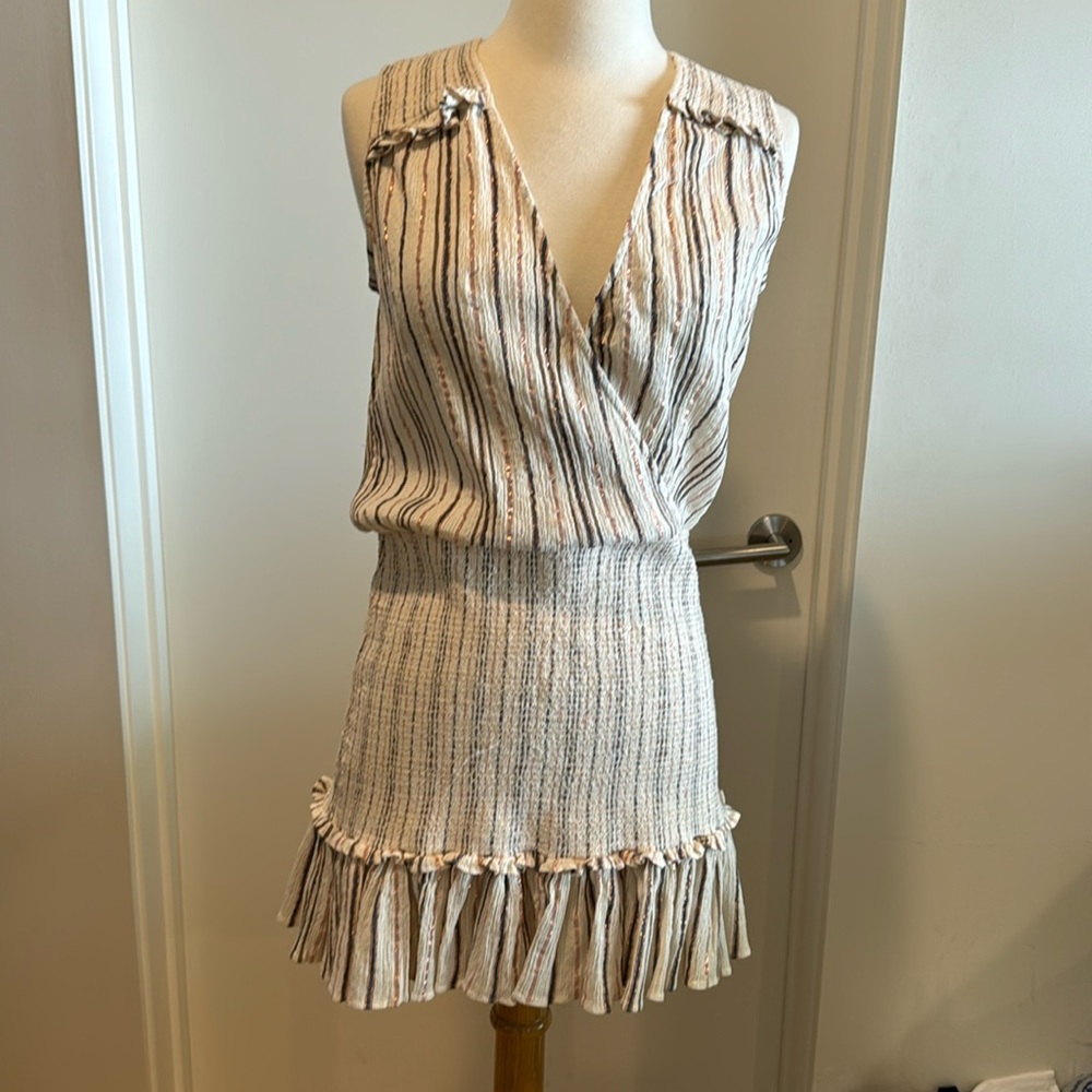 Veronica Beard Smocked Striped Mini Dress